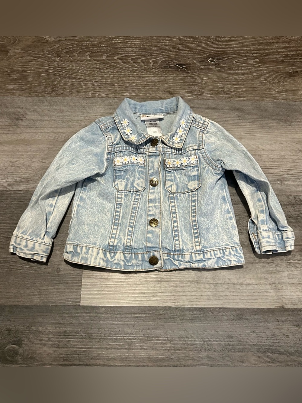 12 Month Daisy Fuentes Light Wash Floral Button Down Cotton Denim Jean Jacket